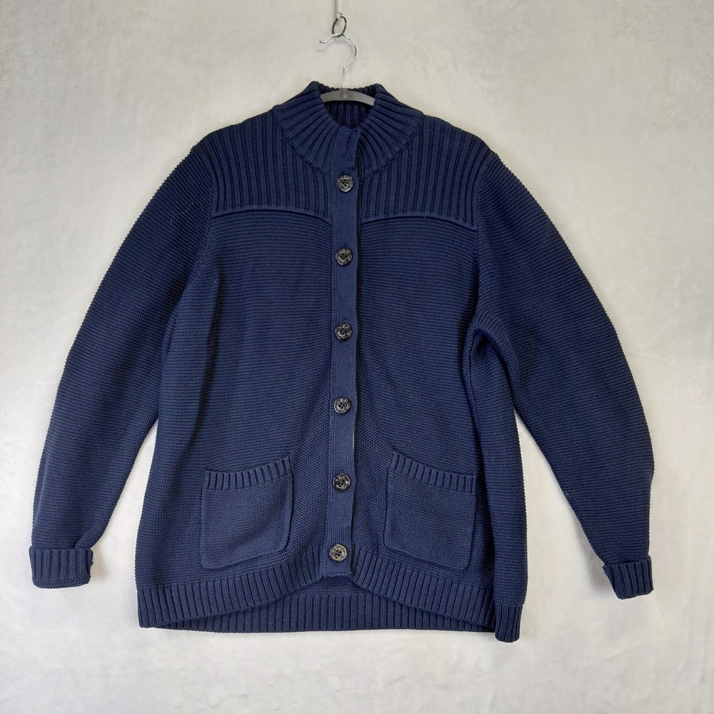 Lands End Drifter Navy Blue Button Front Cardigan Sweater XL Petite XL/P 18